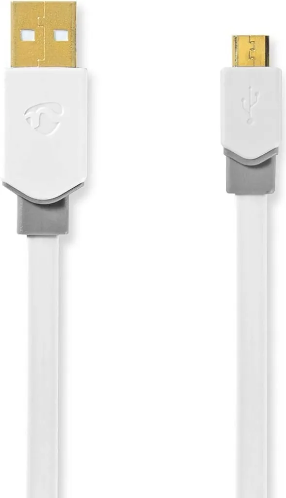 Cavo USB Micro-B 1 Metro Piatto | Bianco PVC | No-Stress Anti-Groviglio