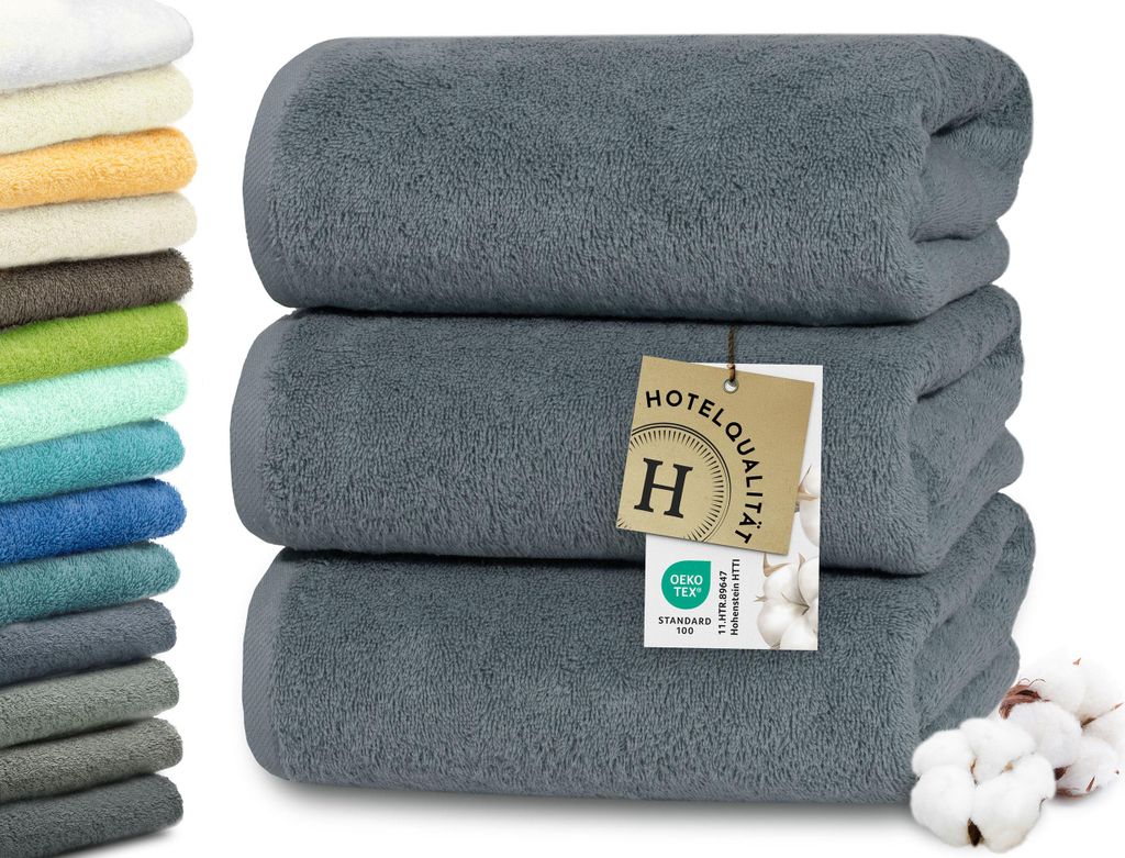 Duschtücher 3er Set, grau, 70x140 cm, 100% Baumwolle Produktbild 
