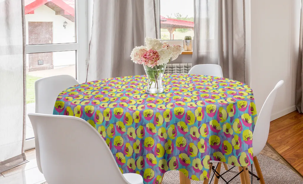 Tovaglia Rotonda Colorata ABAKUHAUS 150 cm | Neon Mohnblu per la Casa