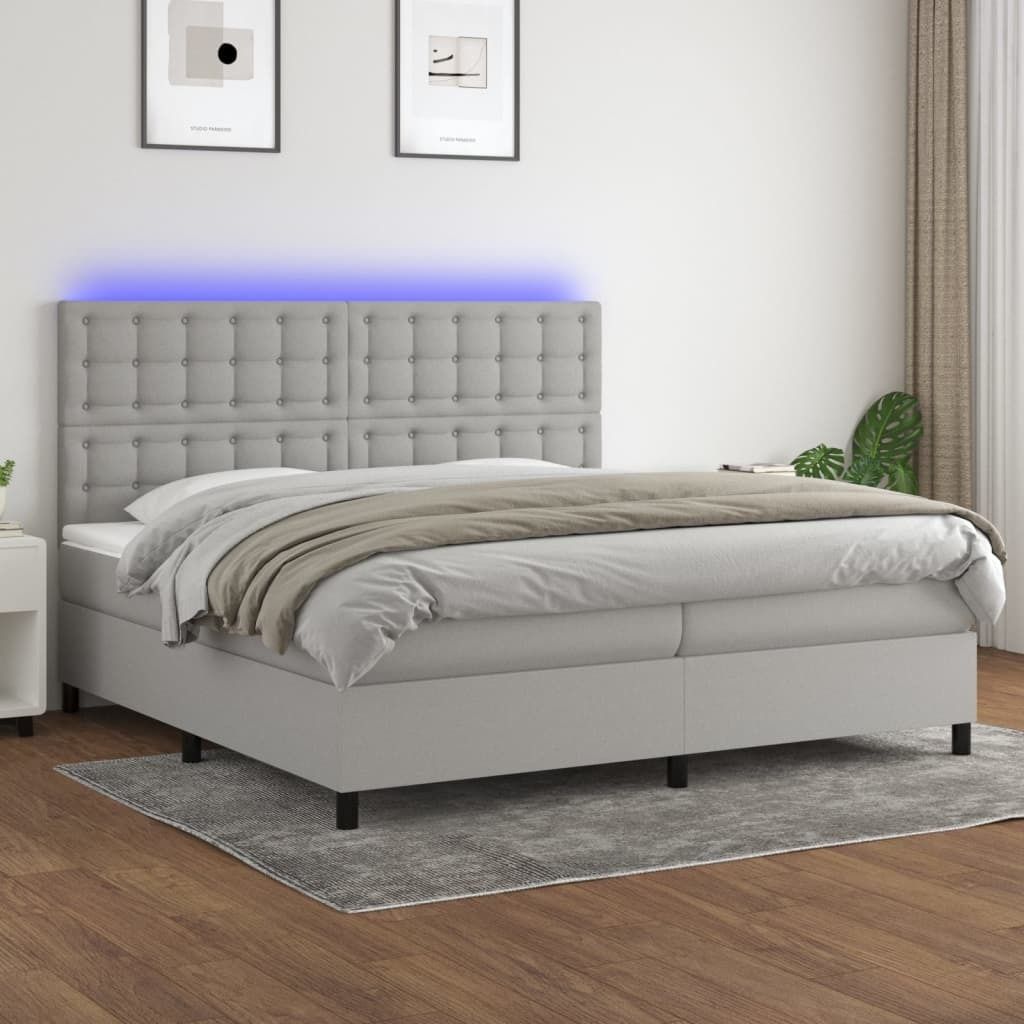 Maison Exclusive - Boxspringbett mit Matratze & LED Hellgrau 200x200 cm Stoff