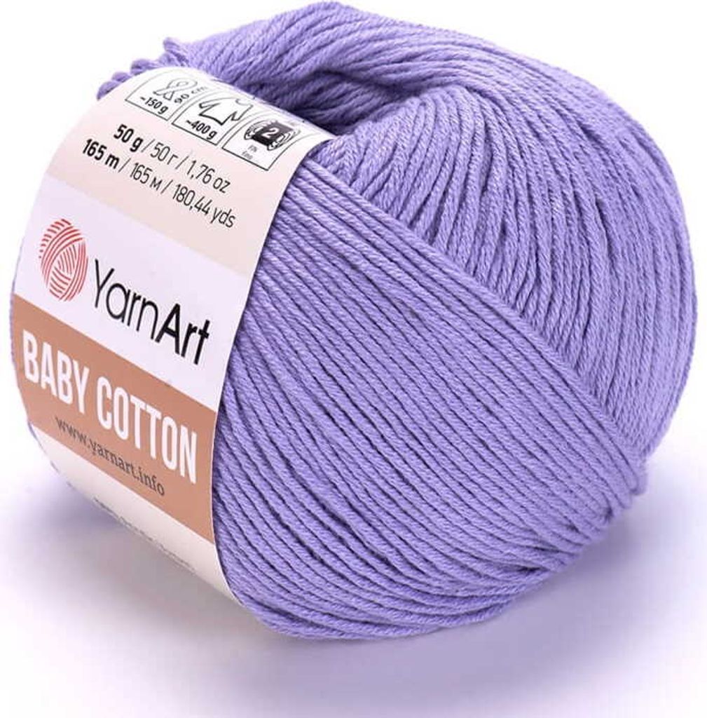A ball of purple yarn with a label.