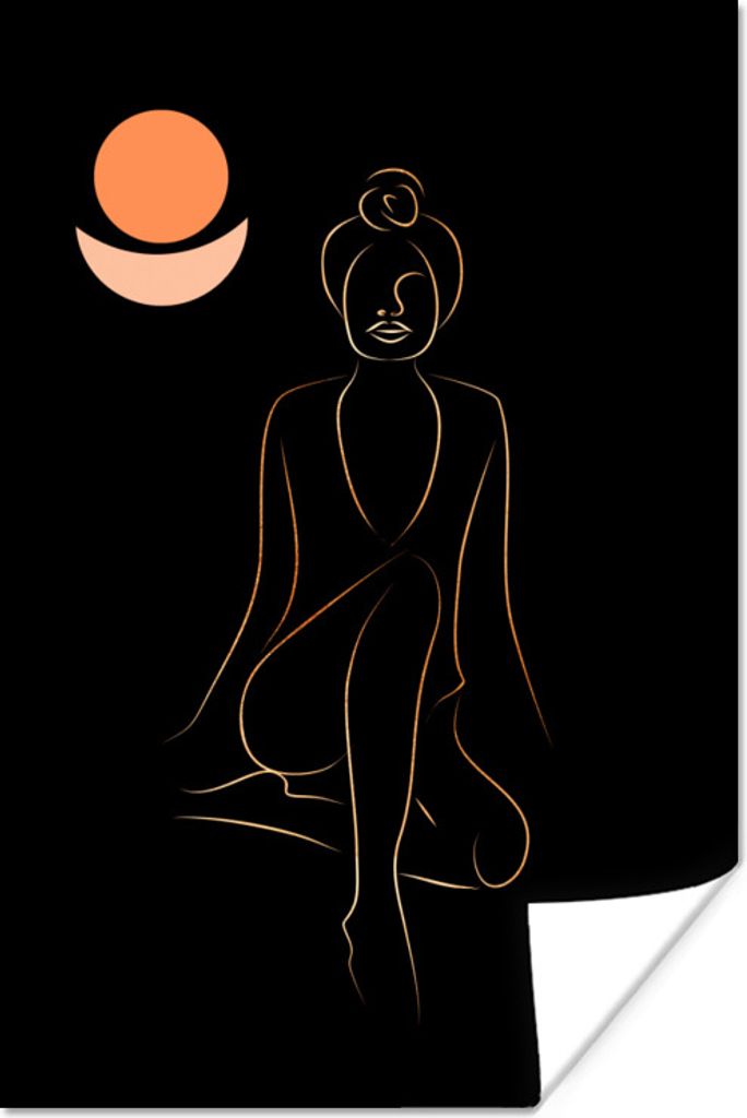 MuchoWow Poster Frau - Gold - Schwarz - Strichzeichnung 80x120 cm - Papierdruck