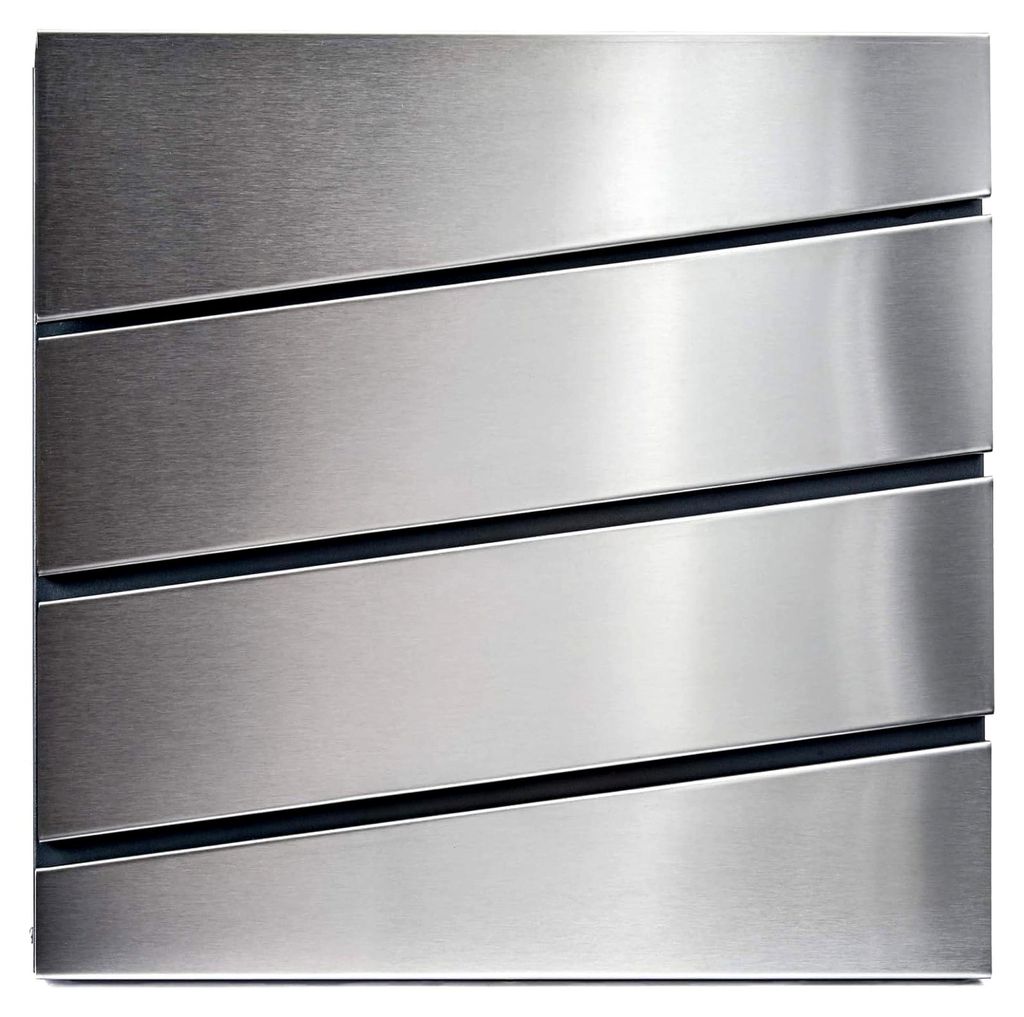 Briefkasten mit Zeitungsfach, 2 Schlüssel, 37 x 37 x 11 cm, personalisiert, UV-Farbe, Edelstahl, wetterfest, Wandbriefkasten mit Namensschild, Silber