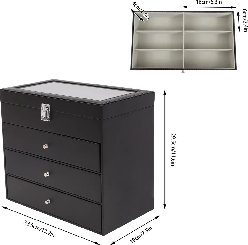 Scatola Portaocchiali e Orologi 4 Livelli Nero: Espositore Antipolvere - 2