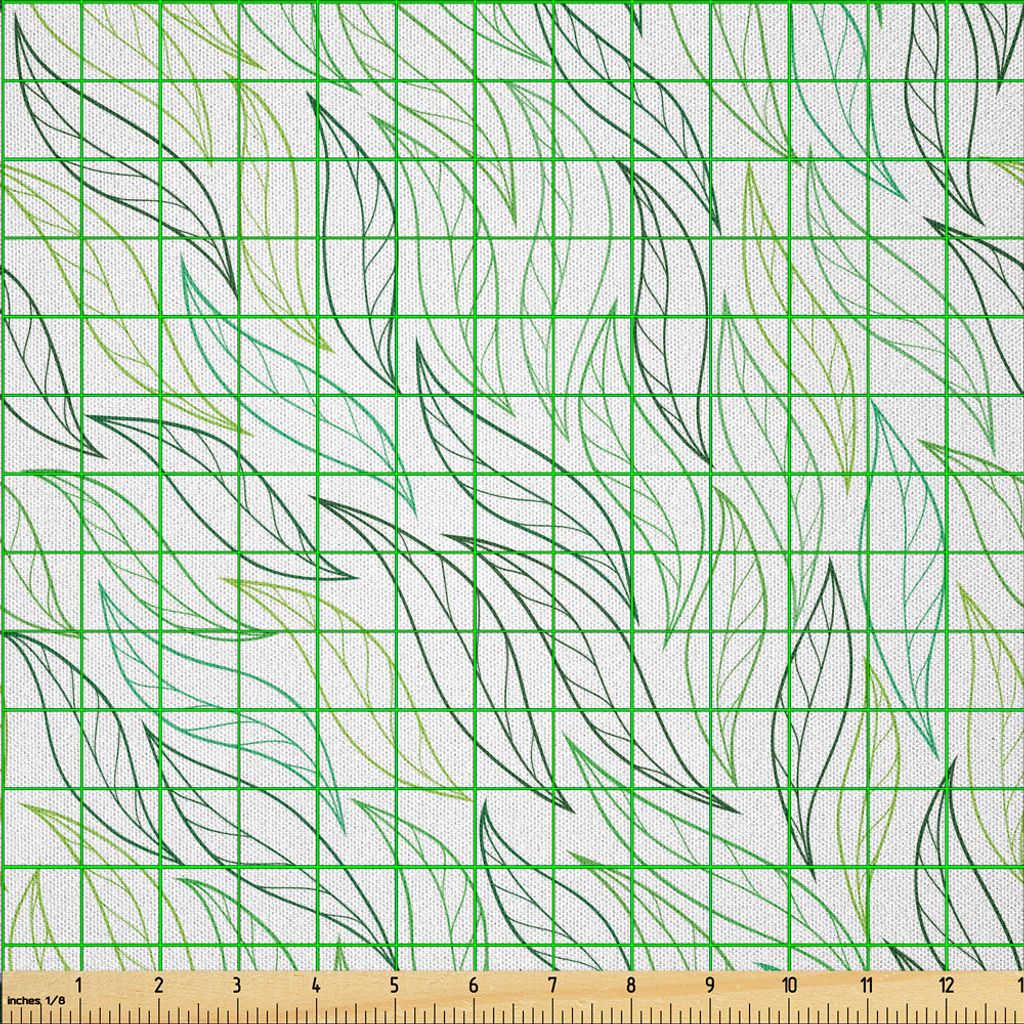 ABAKUHAUS Blatt Microfaser Stoff als Meterware , Blumenblatt Muster Dekorativen Linien Moderne Grafische Kunst, 2 M (230 x 200 cm), Hellgrün Marin...
