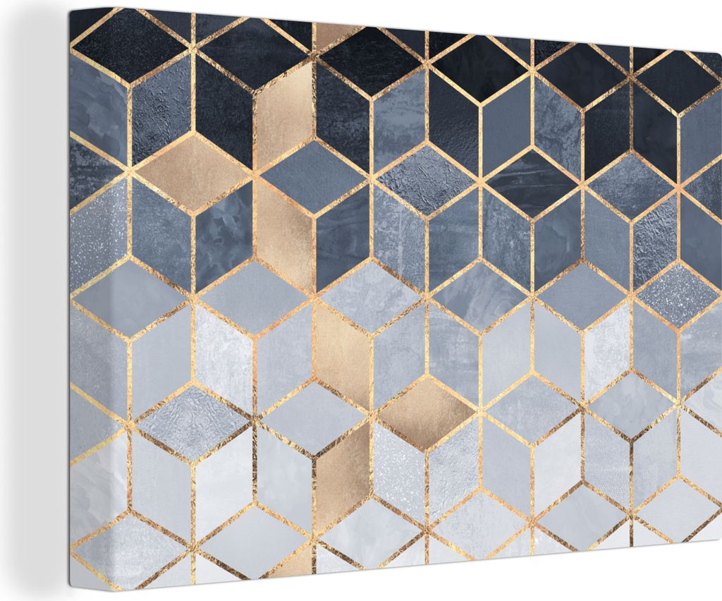 OneMillionCanvasses - Leinwandbilder - 140x90 cm, Würfel - Gold - Muster, Wandbilder Kunstdruck Wanddekoration - Foto auf Leinwand - Gemälde au...