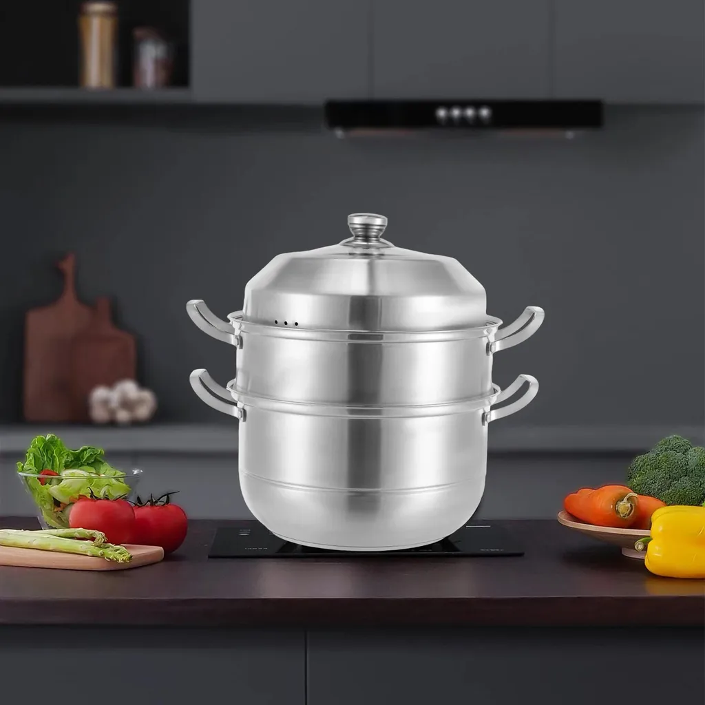 Cucina Multistrato Vaporiera 30cm Grigio Chiaro | Design Inox Moderno