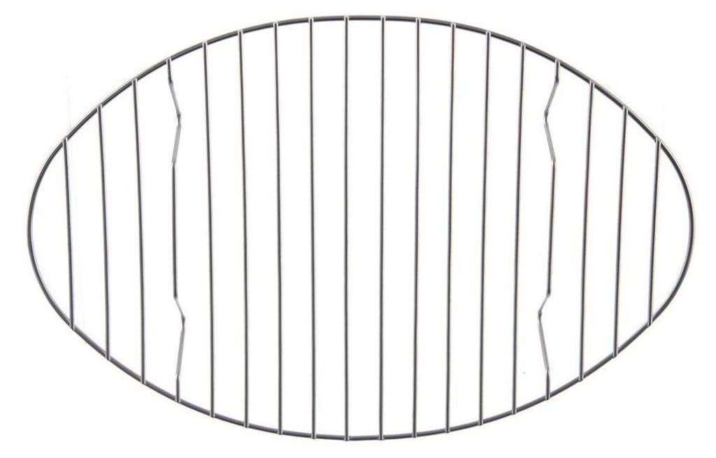 A metal roasting rack on a white background.
