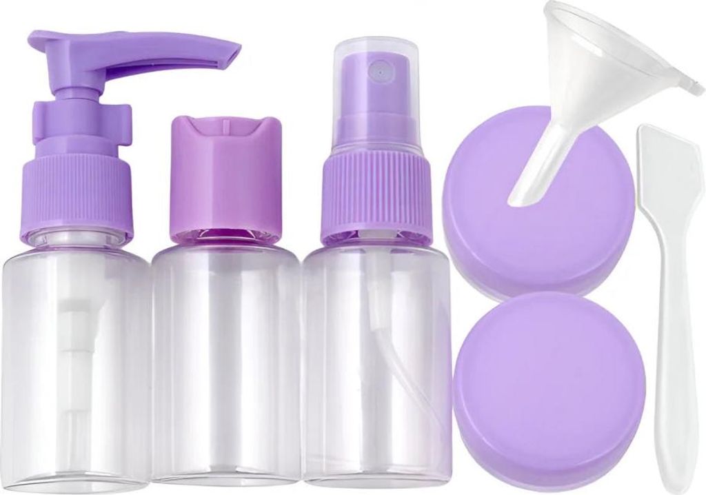 Kulturbeutel Reiseflaschen 7-tlg Set, Schampooflasche Dosen Sprühflasche – Lila