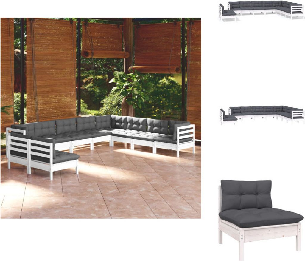 vidaXL 10-tlg. Garten-Lounge-Set mit Kissen Weiß Massivholz Produktbild 