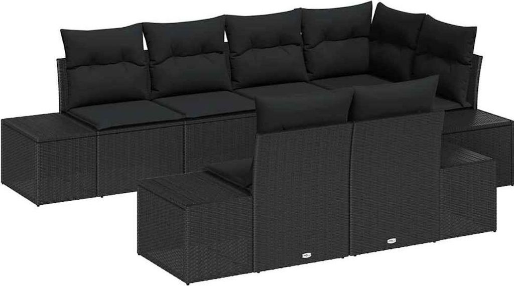 vidaXL Gartensofa-set mit Kissen 7 pcs Schwarz Poly-Rattan