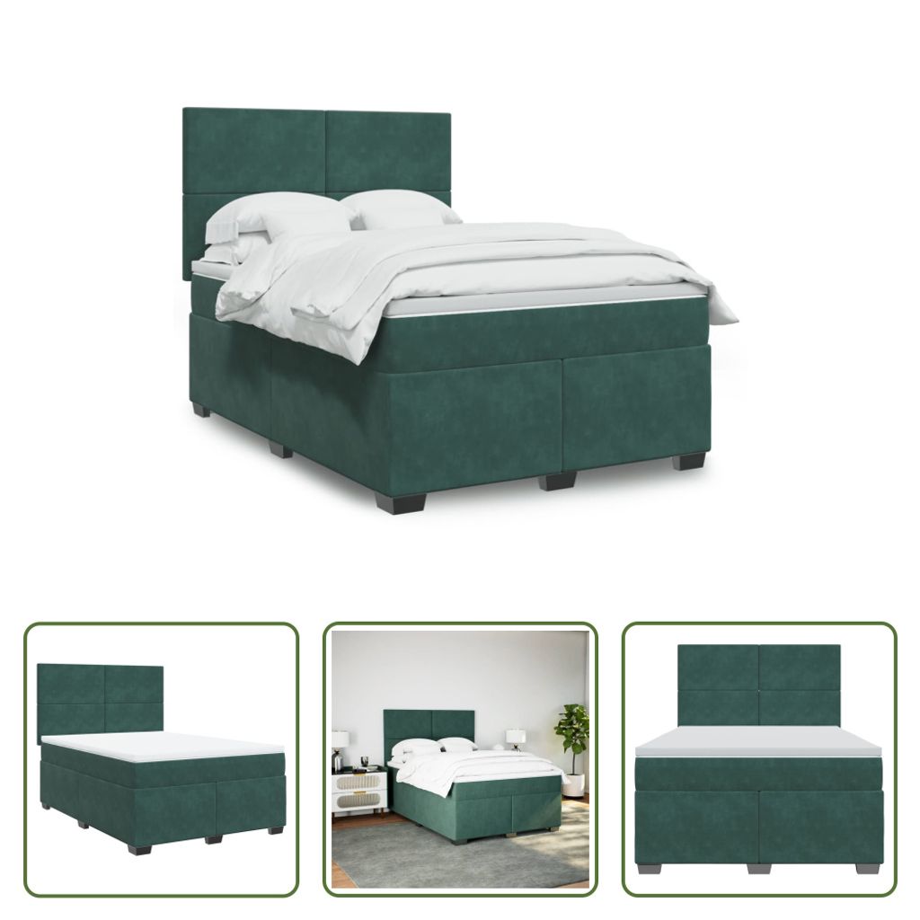 The Living Store Boxspringbett mit Matratze Dunkelgrün 140x190 cm Samt