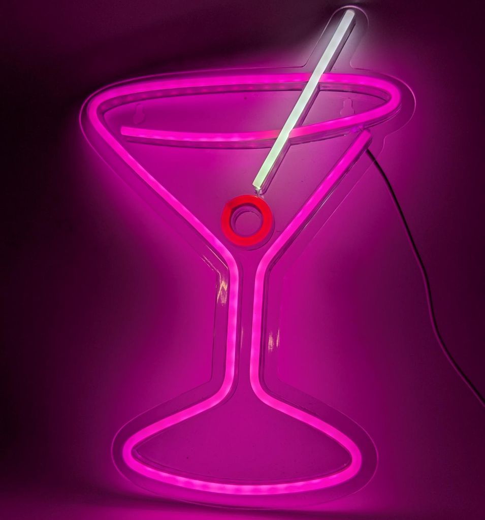NEON LED Licht, dekorative Wand-Leuchte, Cocktail Glas, pink, ca. 34,7 x 25 cm