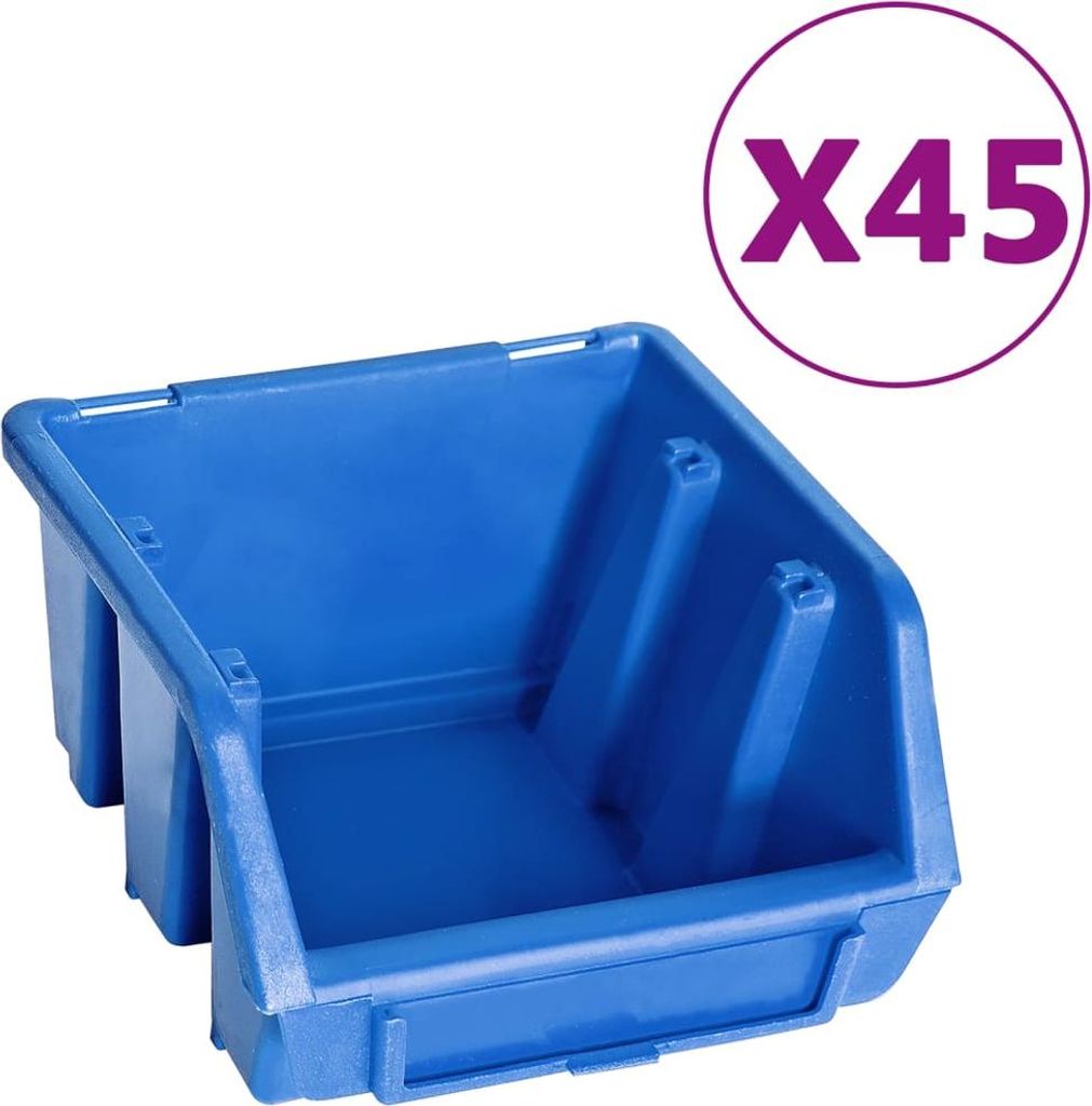 vidaXL 48tlg. Behälter-Set für Kleinteile mit Wandplatten Blau Schwarz