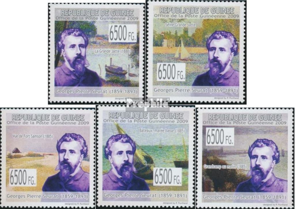Briefmarken Guinea 2009 Mi 6636-6640 (kompl. Ausgabe) postfrisch Gemälde von Georges Pierre Seurat