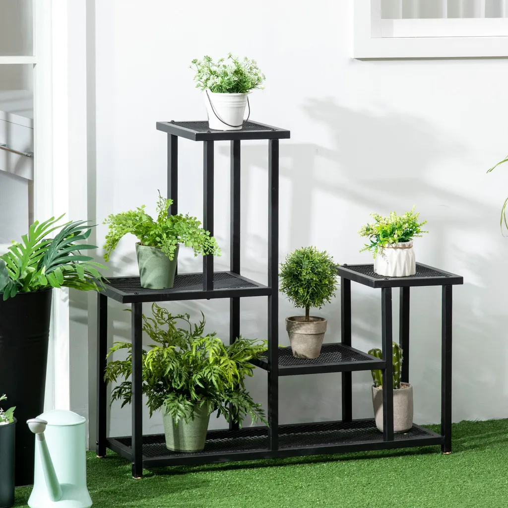 Support fleurs Outsunny résistant aux intempéries 4 niveaux noir - 4