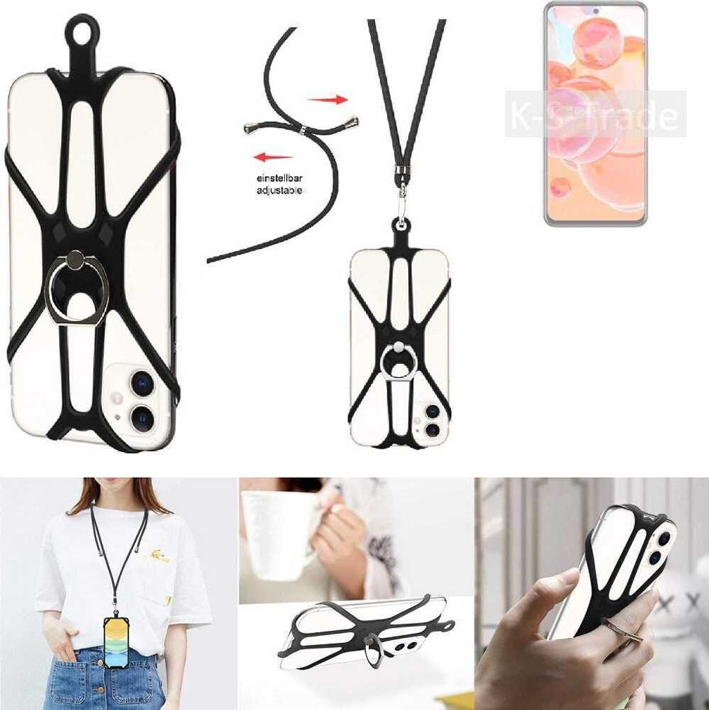 K-S-Trade 3in1 Handykette Handyband Handykordel Halsband Smartphone-Ring Handy-Ring kompatibel mit ZTE Blade V40 Pro Fingerhalterung Handyring