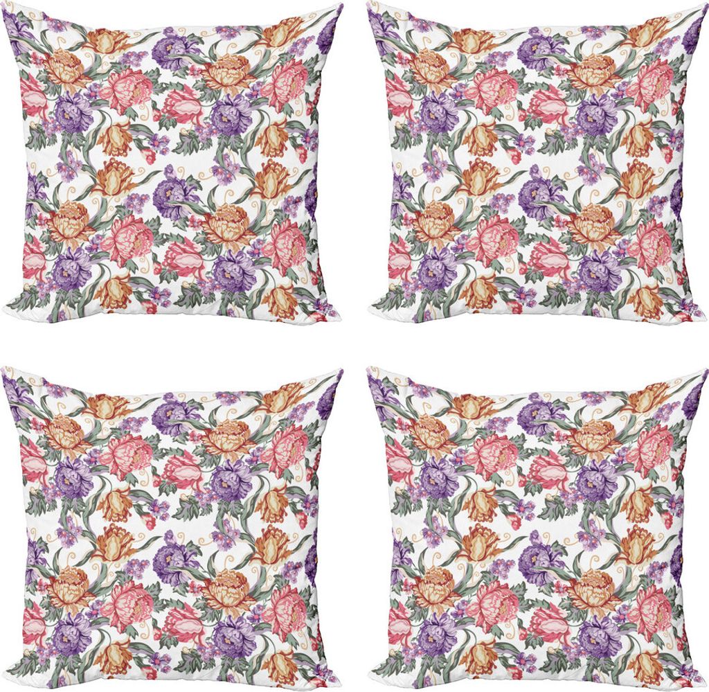 ABAKUHAUS Blumen Kissenbezug Set (4 Stück), Retro Blumen und Curls, Moderner Doppelseitiger Digitaldruck, 45 cm x 45 cm, Mehrfarbig