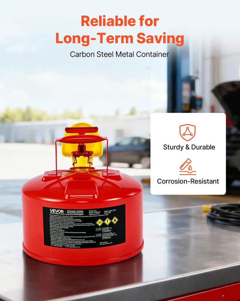 Tanica di sicurezza VEVOR, 9,5 L tipo I, contenitore di sicurezza rosso per benzina con parafiamma in acciaio inox, coperchio autochiudente e imbuto in PE, contenitore per sostanze infiammabili, rosso - 3