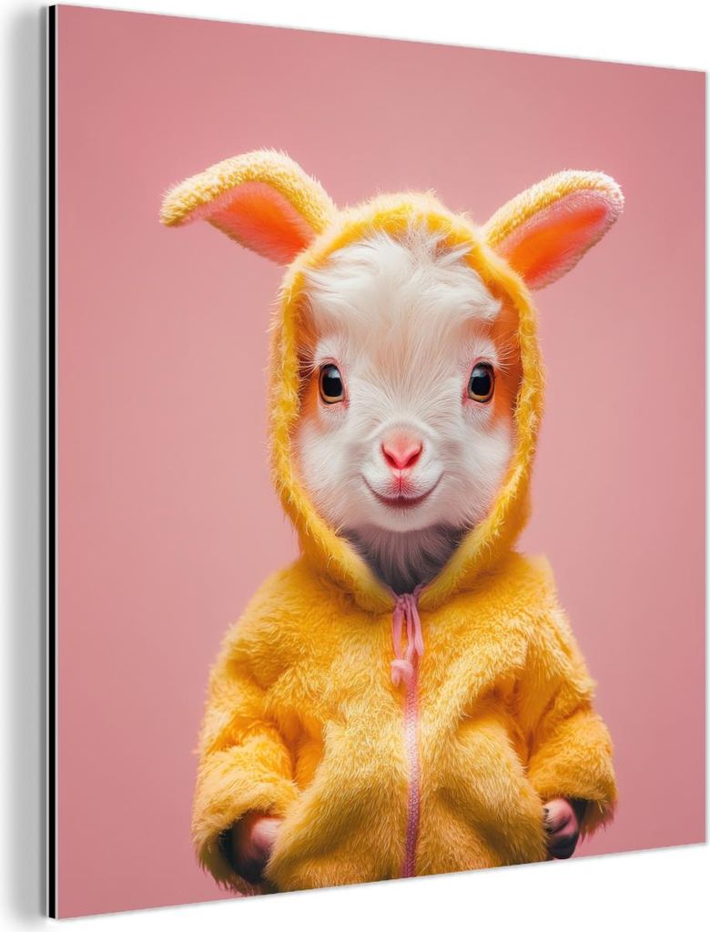 MuchoWow Wanddekoration Metall Metallbild Wandkunst 20x20 cm Kostüm - Ziege - Osterhase MuchoWow Aluminium Gemälde - Alu Dibond Bilder