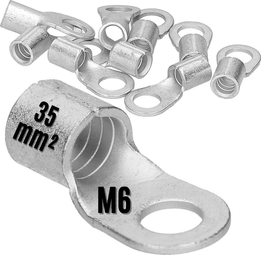10 Stück Kalitec Q35-6 Quetschkabelschuh 35mm² M6 I Unisoliert I Dornpressung I Für mehr-, fein- und feinstdrähtige Leiter I Kabelschuh 35mm² ...