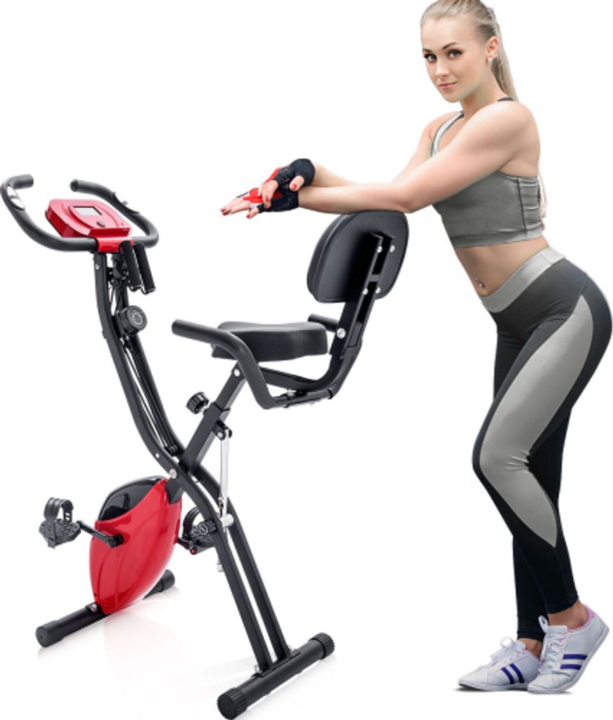 AIORBER Heimtrainer, magnetische faltbares Fitnessfahrrad, mit Traningscomputur & Expanderbänder, Rutschfeste Pedale, bis 120kg, Hallensportarten,...