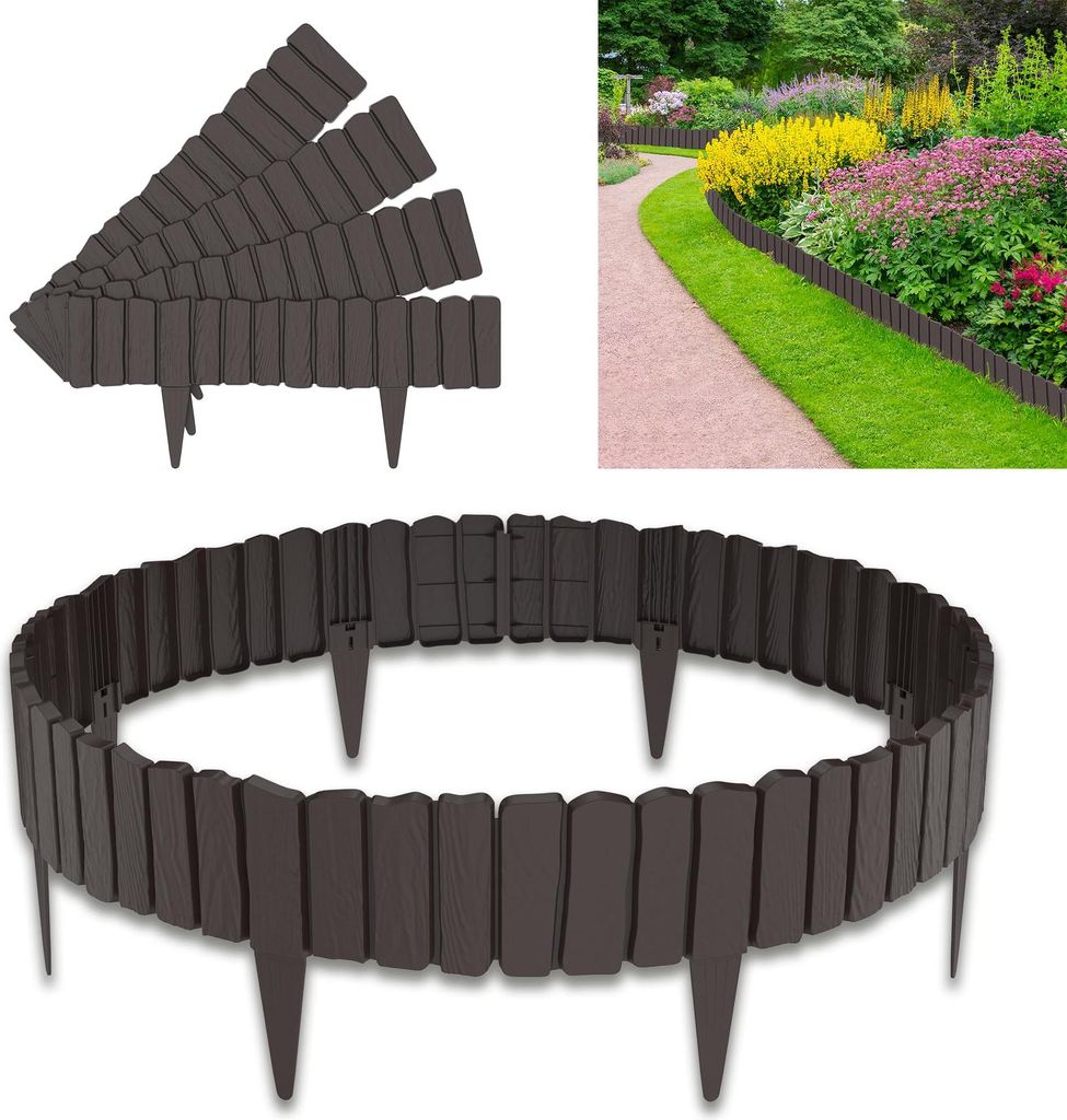 YARDIN 2,3 m Holzoptik Beeteinfassung aus PP Kunststoff, Beetumrandung Rasenkante Können Gespleißt Werden Gartenpalisade Beetzaun Blumenbeet Unte...