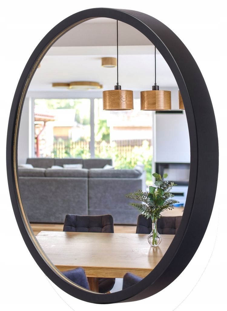 STOLARNIA PIKA Spiegel Rund Holz Schwarz - Wandspiegel mit Holzrahmen (∅47 cm) - Runder Badspiegel für Badezimmer, Flur, Wohnzimmer, Schlafzimme...