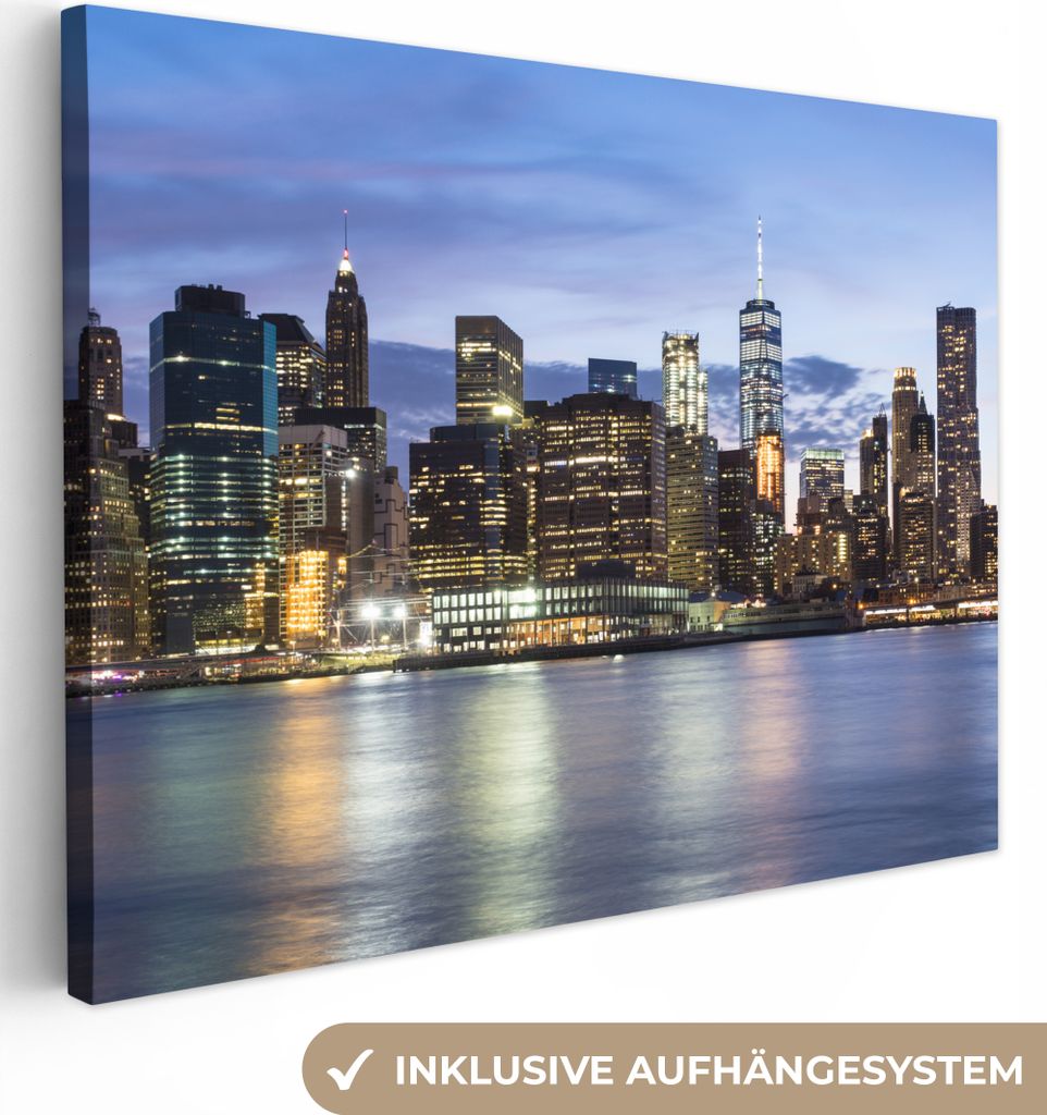 MuchoWow - Leinwandbilder - New York - Skyline - Wasser, Wandbild, Wanddeko Bilder Wohnzimmer, 80x60 cm