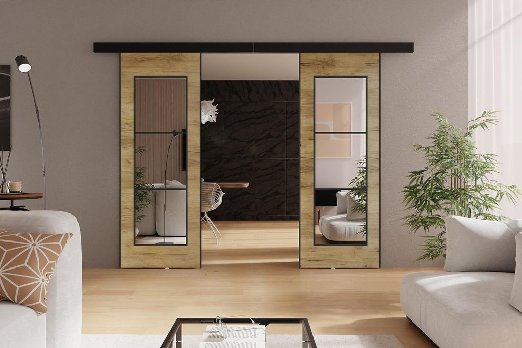 KIER FURNITURE TORI DUO - Schiebetür Komplettset – 152x205x1,6 cm - Esche dunkel