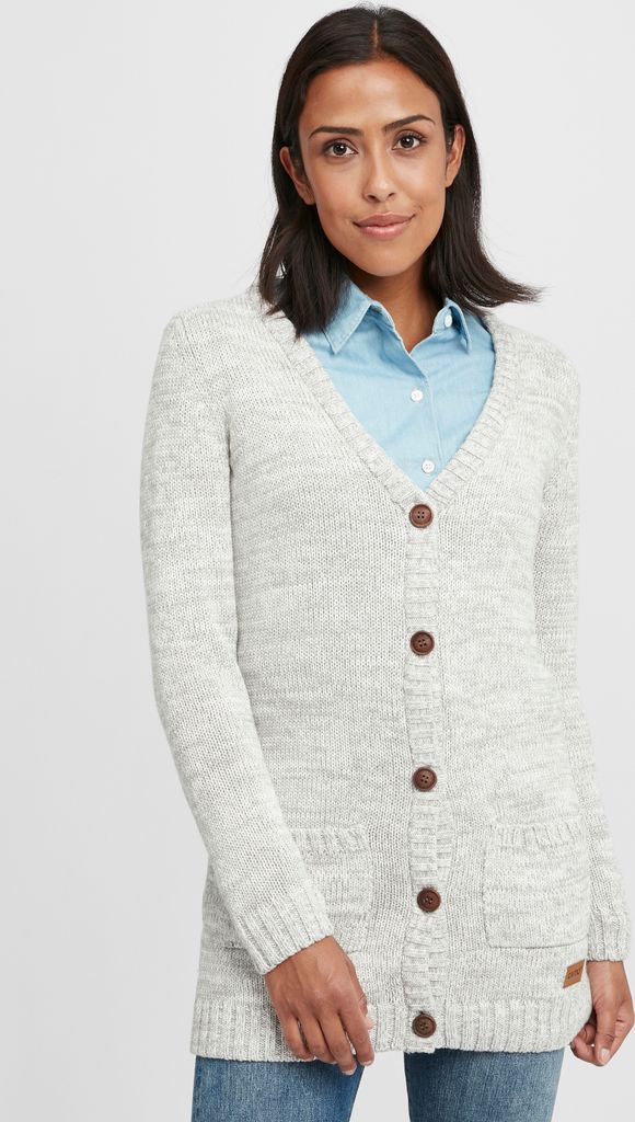 OXMO OXPhilemona Damen Lange Strickjacke Grobstrick Cardigan Longstrickjacke mit aufgesetzten Taschen Knöpfen 100% Baumwolle Regular fit