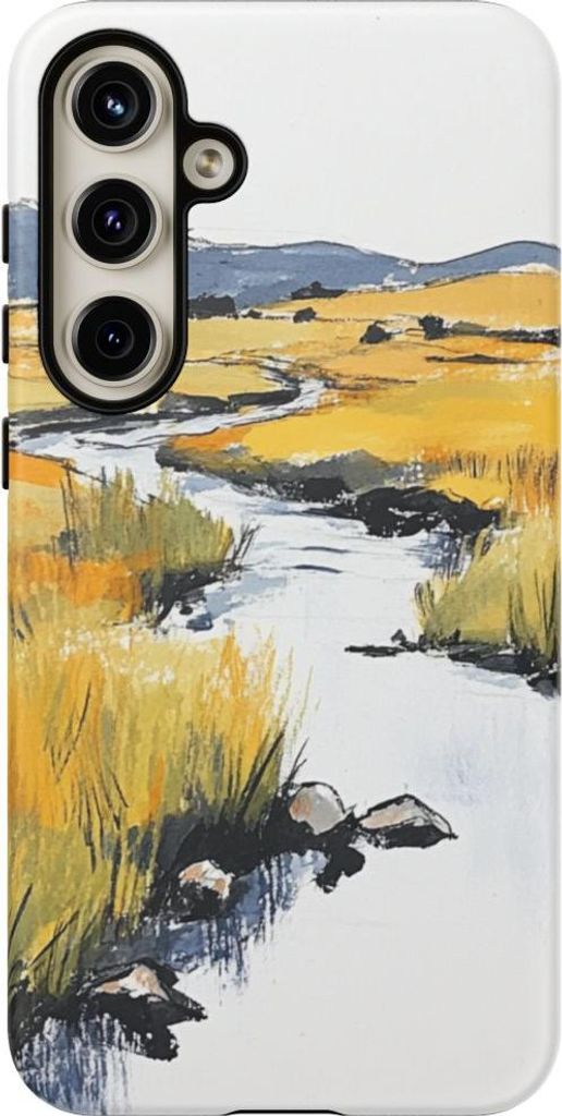 Pastellgelbe Landschaft mit Bach – Hülle Kompatibel mit Galaxy S24 Plus