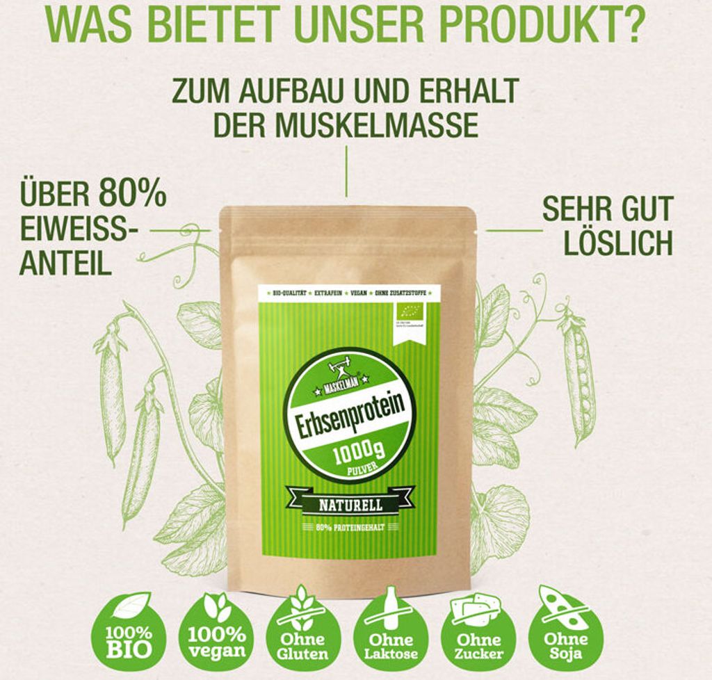 1 Kg Bio Erbsenprotein Pulver - Buxtrade Protein Für Shakes & Backen