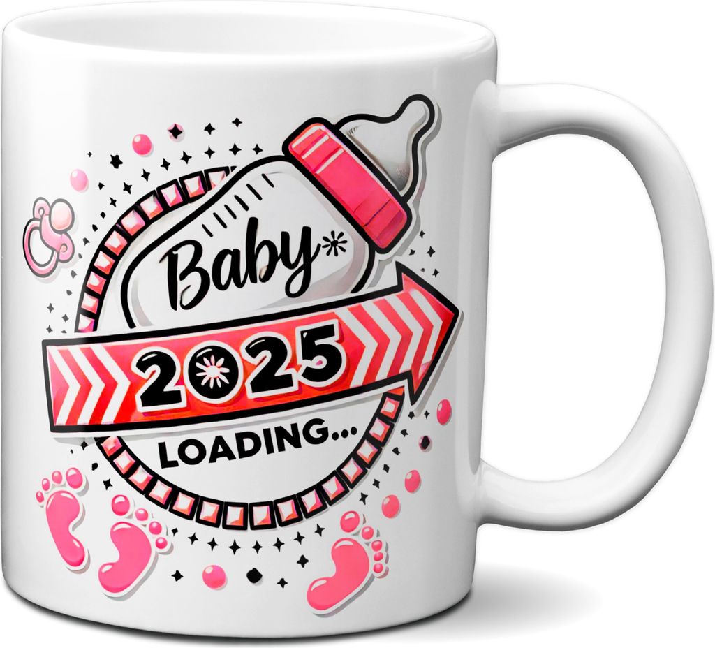 TassenKing Tasse mit Spruch Baby 2025 Loading (rot, Girl, Mädchen), Geschenke zu Weihnachten, Geschenkideen für Werdende, Geschenk, Weihnachtsges...
