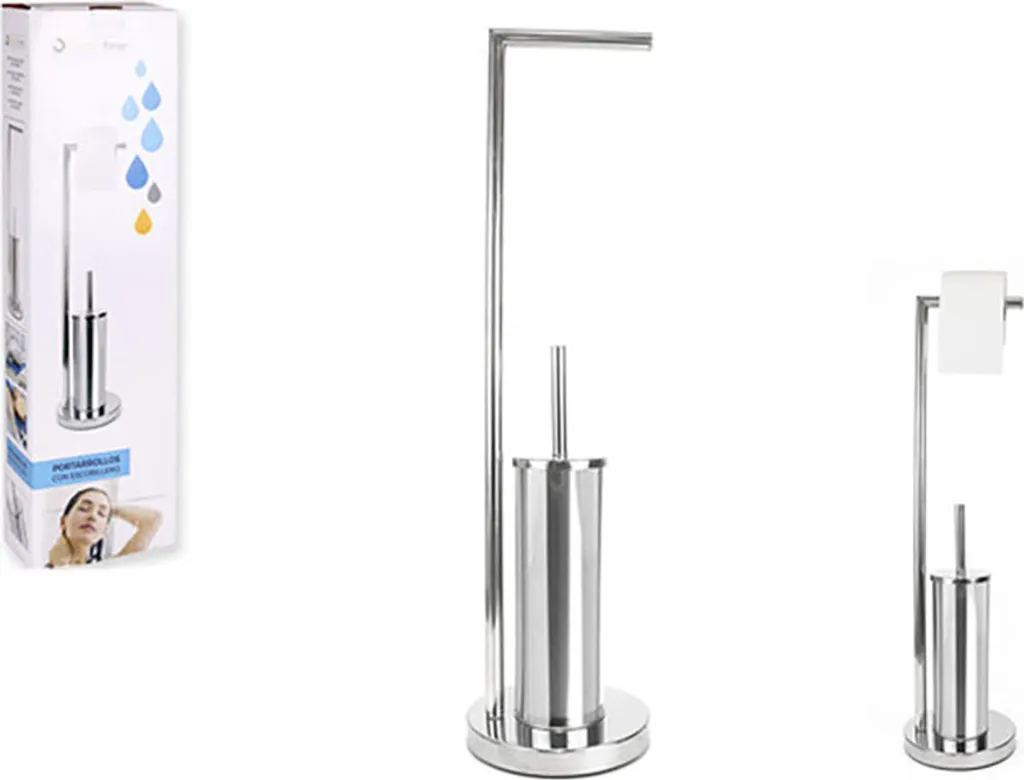 Combiné Valet de WC Moderne avec Support Papier et Brosse de Toilette
