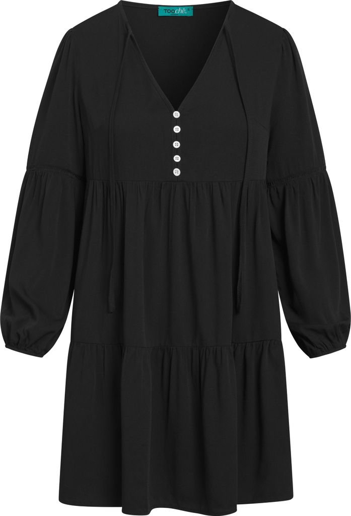 Elegant Charm Kleid schwarz kurz figurbetont mit weißen Knöpfen und Schnürverschluss