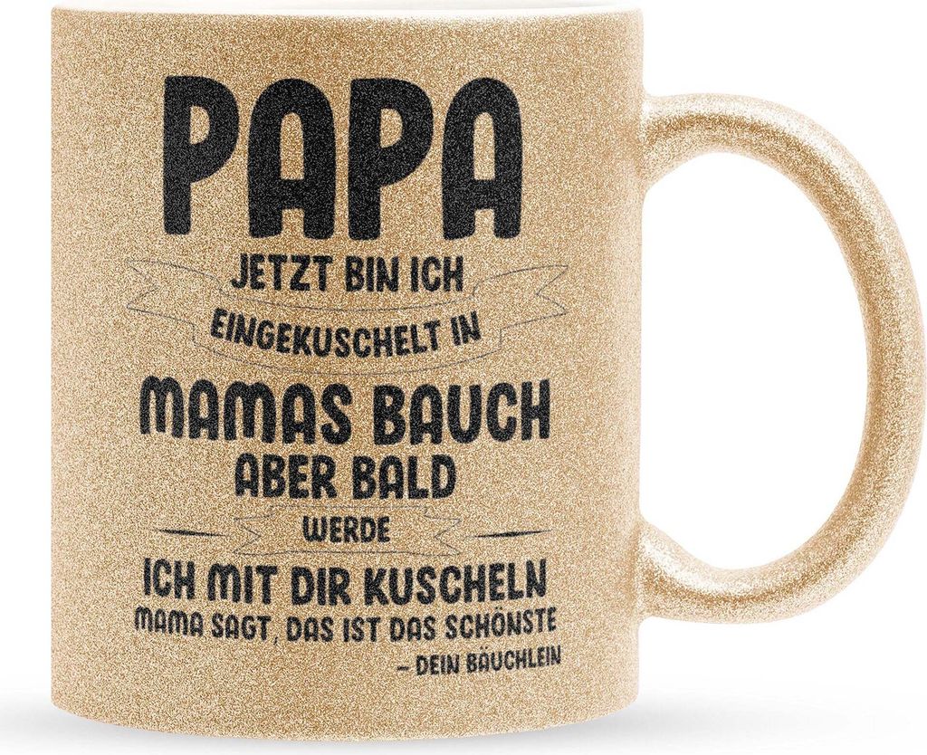 22Feels Glitzertasse Gold Du Wirst Papa Werdender Vater Geschenk Vatertag Dad To Be Schwangerschaft Männer Kaffeetasse Geburtstag Haferl Geschenki...