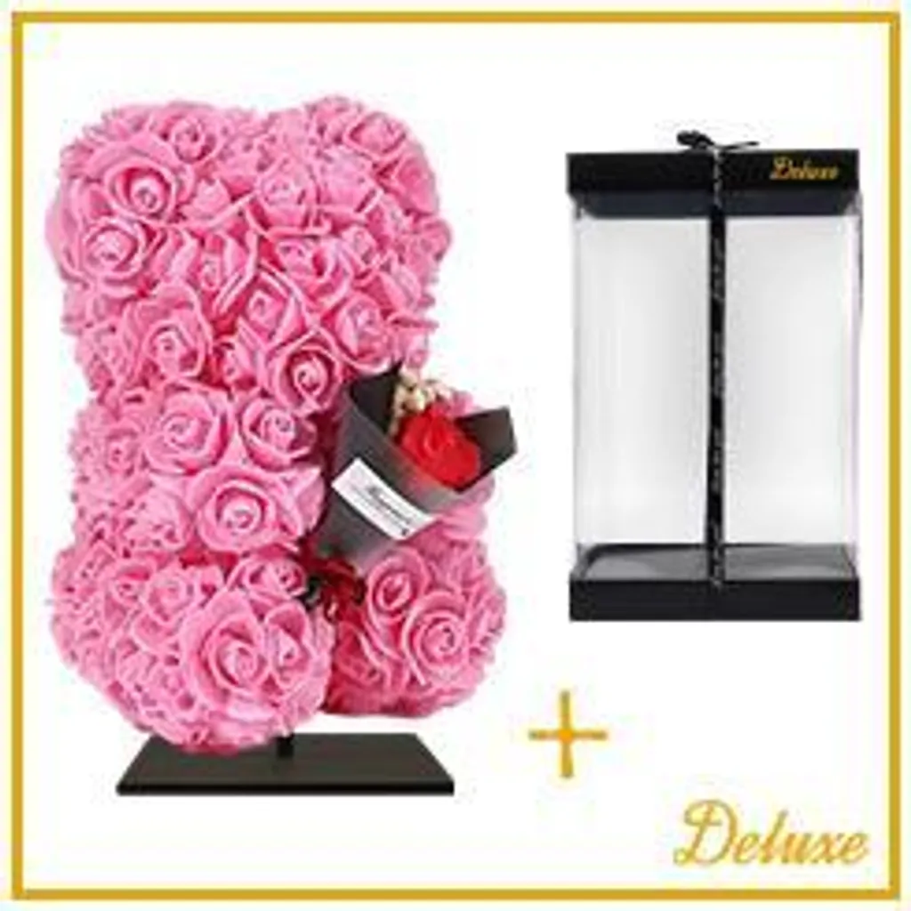 Ours Fleurie pour Décoration Étagère et Vitrine - Ours Rose de 25 cm