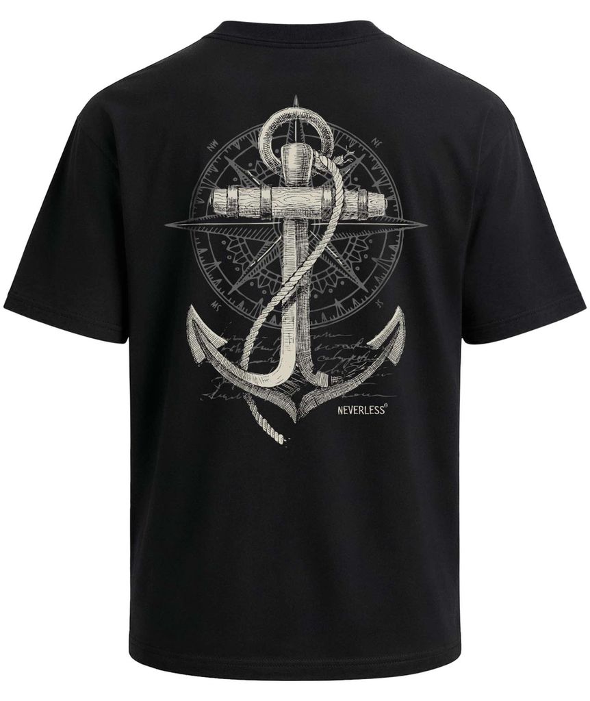 Herren T-Shirt - Anker Kompass - Oversized Relaxed Fit Printshirt Sommer Fashion Streetstyle Neverless