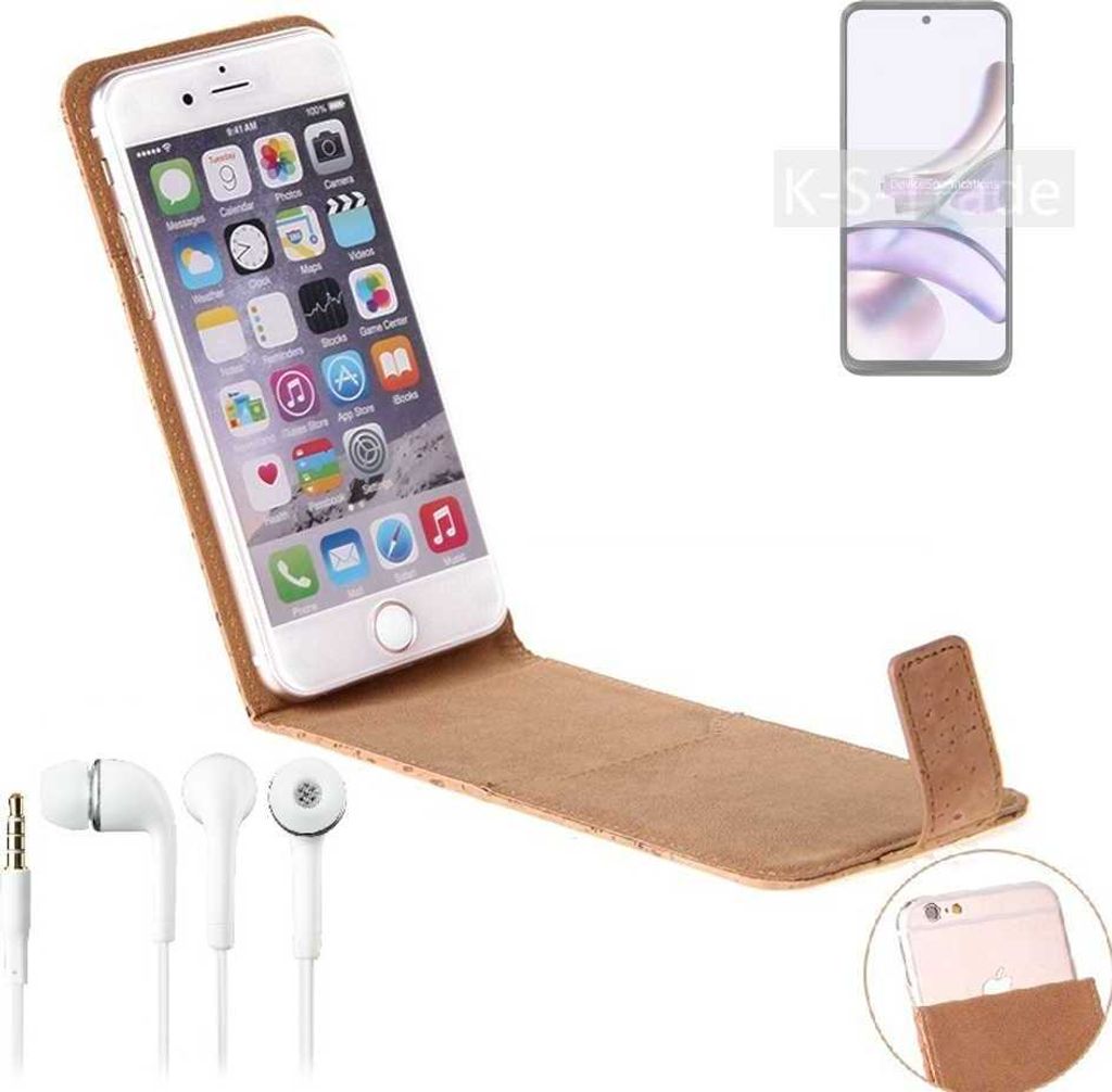 K-S-Trade Schutzhülle mit Kopfhörer kompatibel mit Motorola Moto G13 Handyhülle Cover Kork Tasche Flipstyle Case