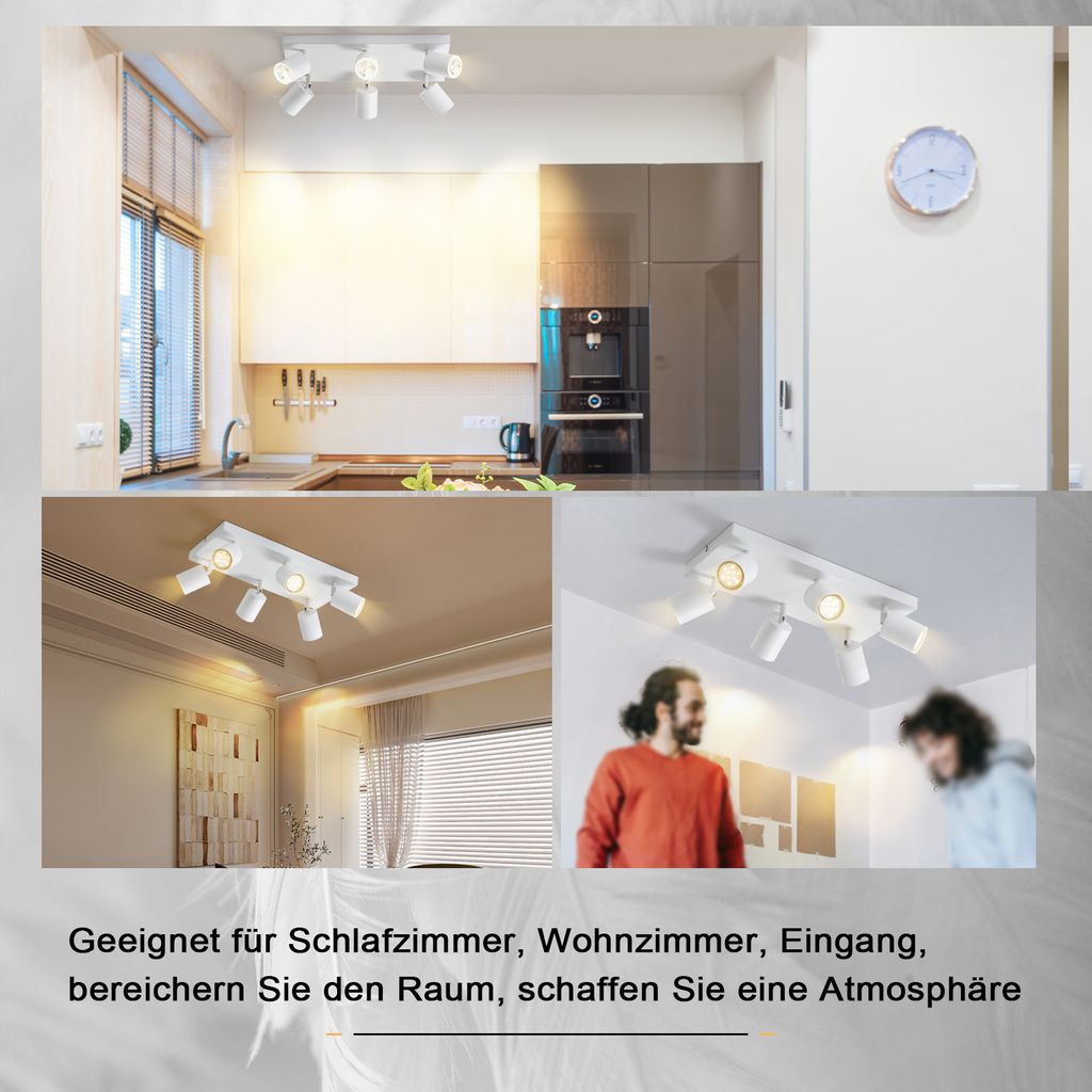 Deckenleuchte Mit 6 Schwenkbaren Spots – Silber, 30 W, GU10, Für Wohnzimmer & Küche