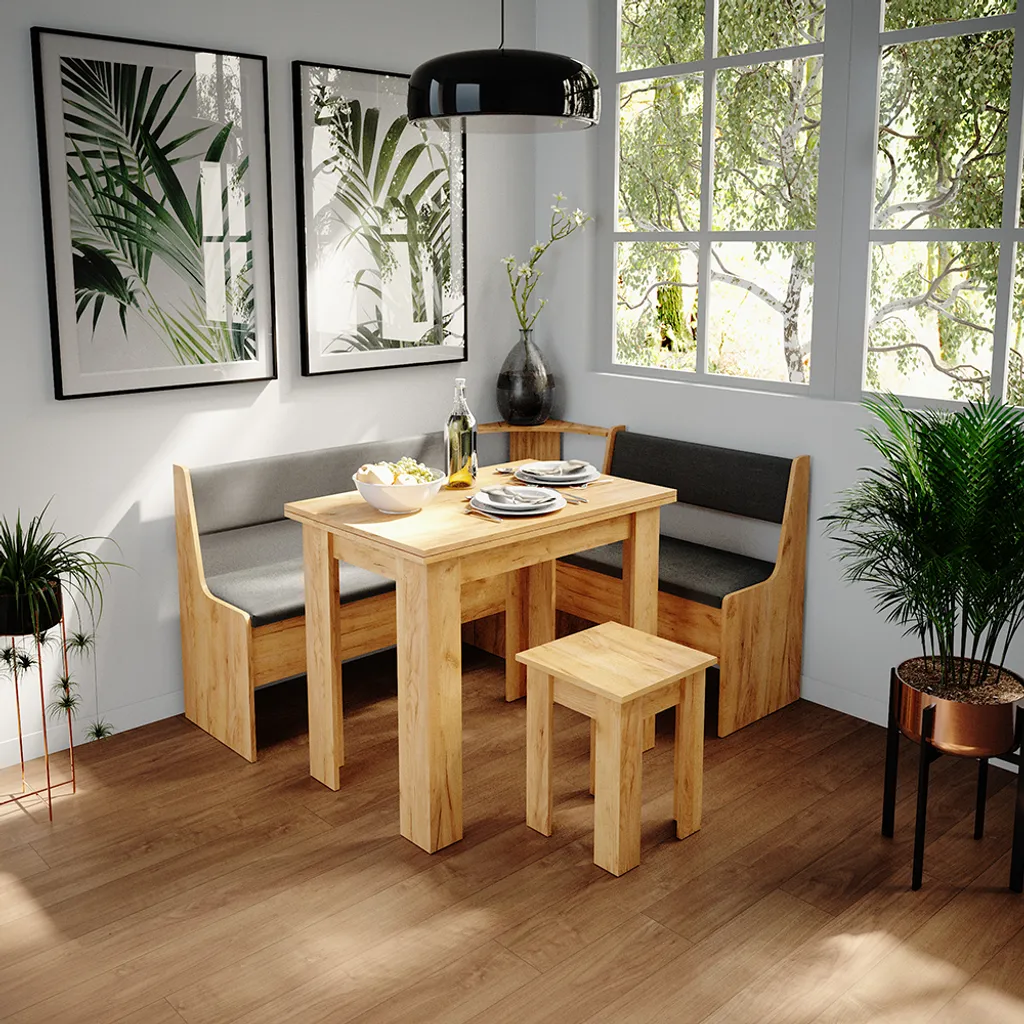 Banc d'angle compact Vicco Roman en bois chêne doré, format 43x43 cm