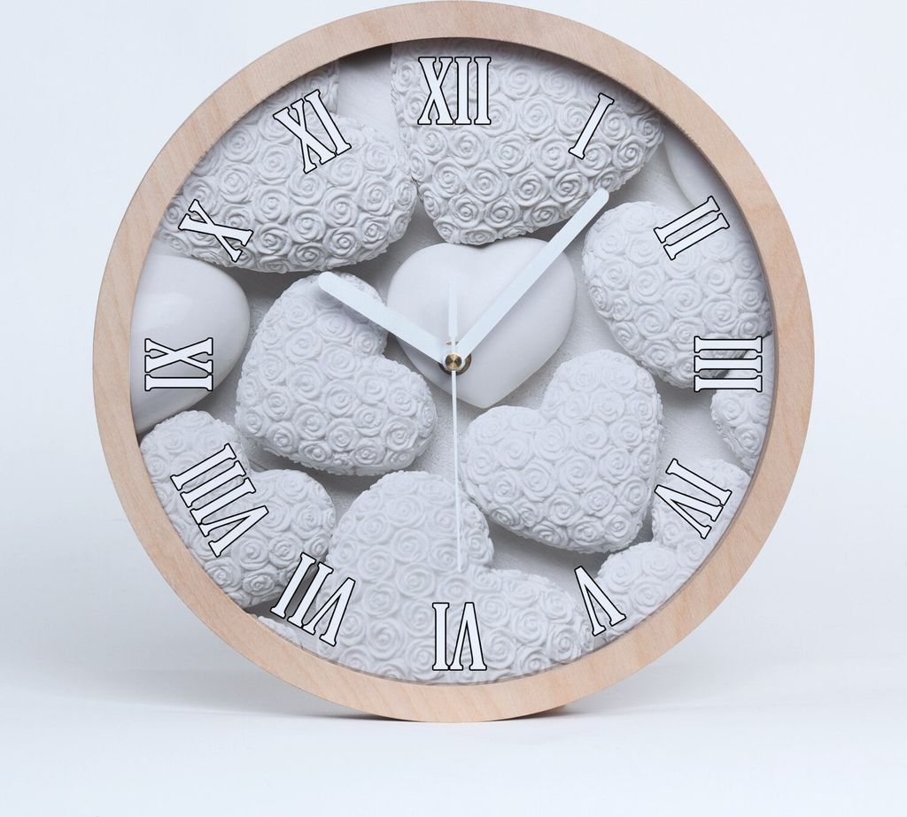 Holzuhr 30fi cm wanduhr - weiße Spitzen - Weißer Hintergrund Herz