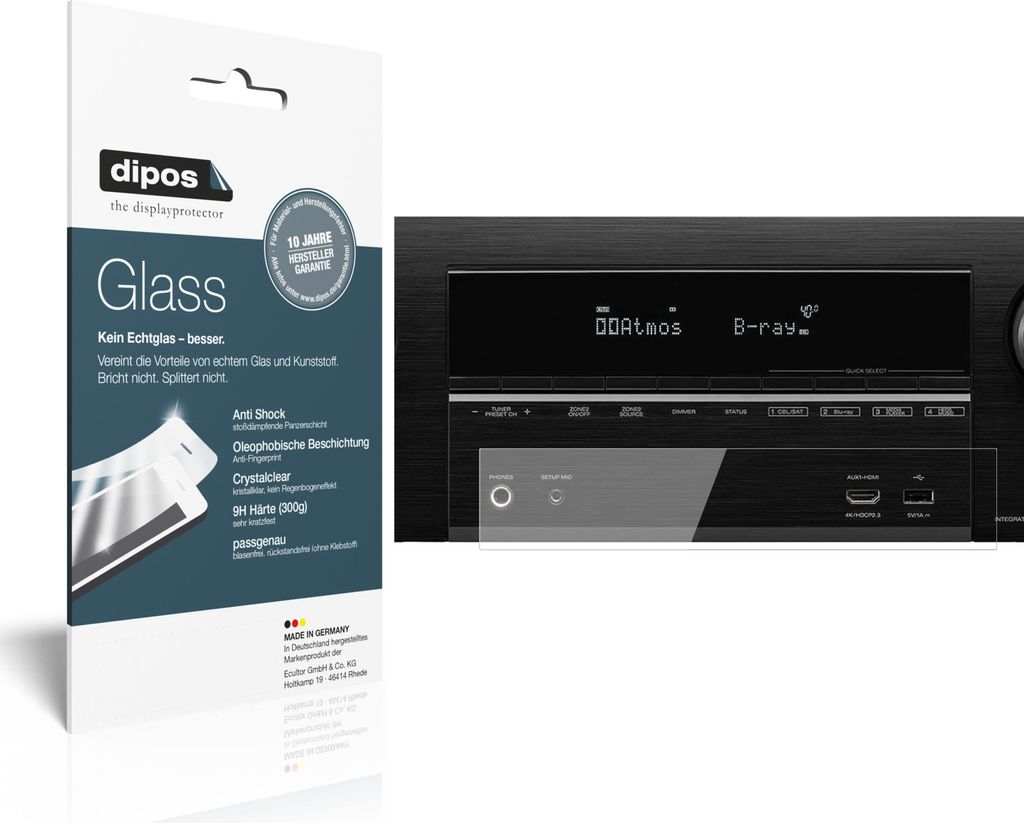 2x Schutzfolie für Denon AVR-X3600H - Anti-Shock 9H Folie dipos Glass Kunststoffglas