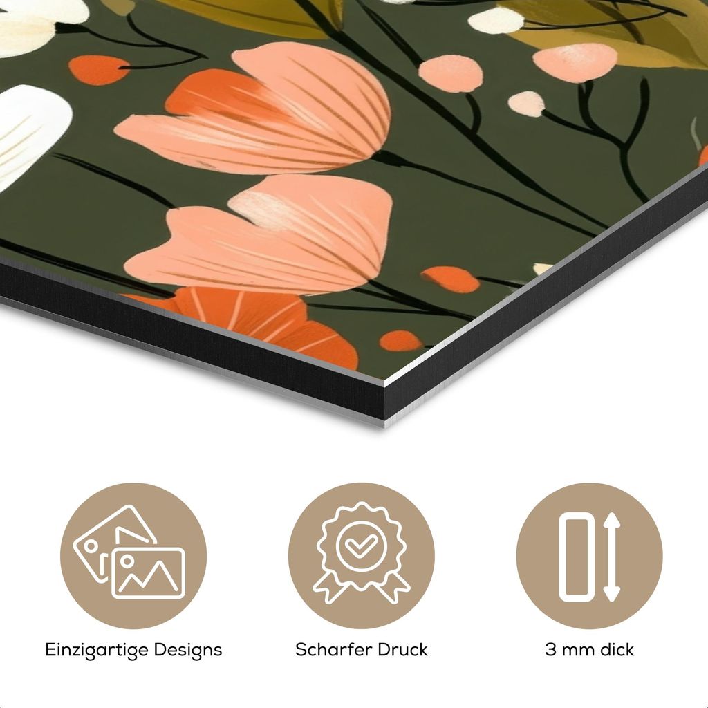 MuchoWow Wanddekoration Metall Metallbild Wandkunst 40x20 cm Blumen - Illustration - Grün MuchoWow Aluminium Gemälde - Bild - Aluminium