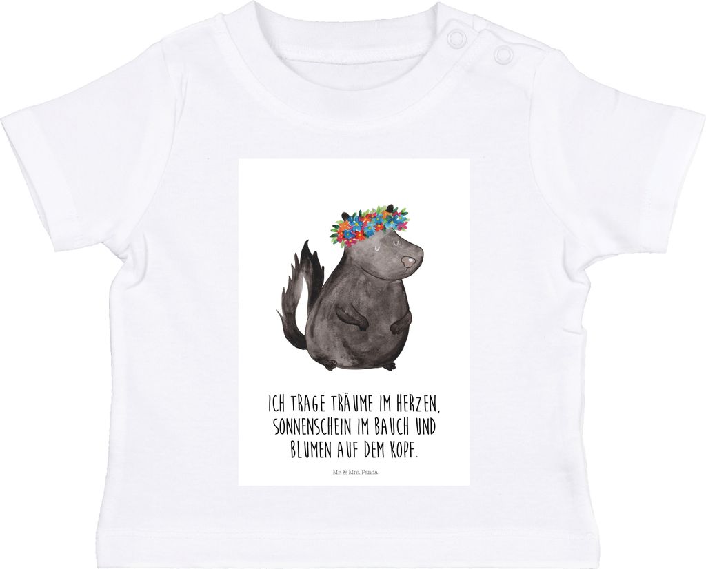Mr. & Mrs. Panda Babyshirt Stinktier Mädchen 12. - 18. Monat - Weiß - Geschenk, T-Shirt, Baby, Wildtier, Kinder Shirt, Raubtier, Top, Yoga, Skunk...