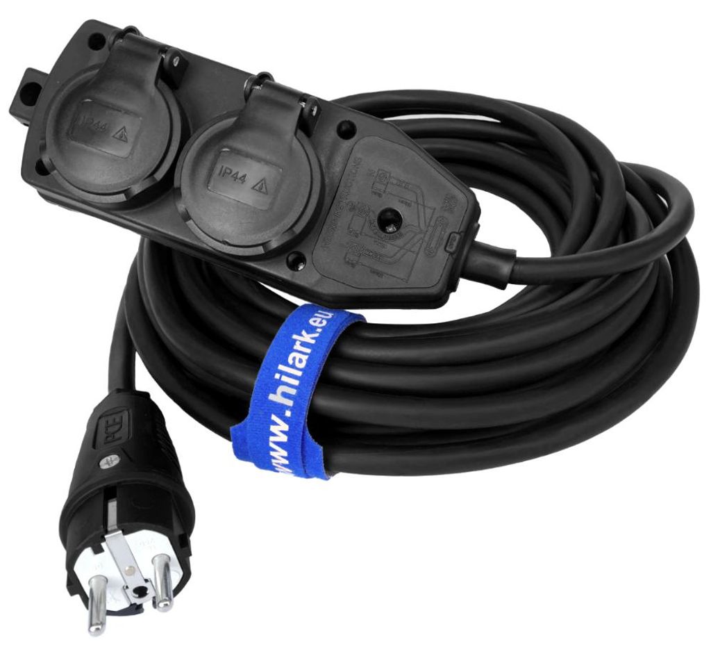 Rallonge en caoutchouc H07RN-F 3x2,5mm² répartiteur noir 3m Image du produit 
