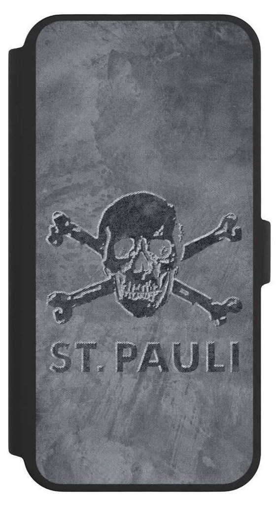 NIVOCASE Klapphülle für Apple iPhone 16 Pro Max Handyhülle aus Kunst Leder NIVOflip schwarz Beton FC St. Pauli Logo