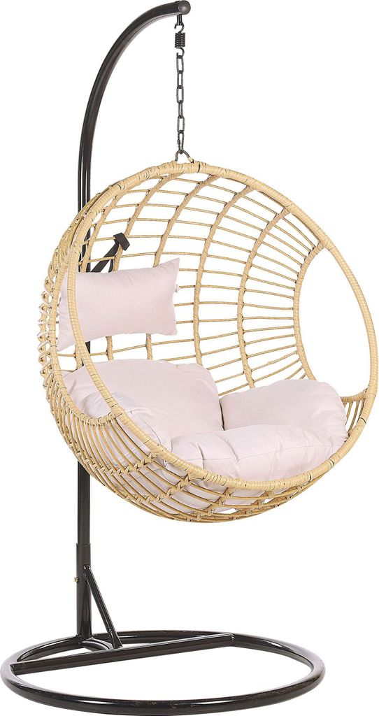 BELIANI Hängesessel Beige Rattan mit schwarzem Stahl-Gestell inkl. Kissen Outdoor Indoor Boho Stil