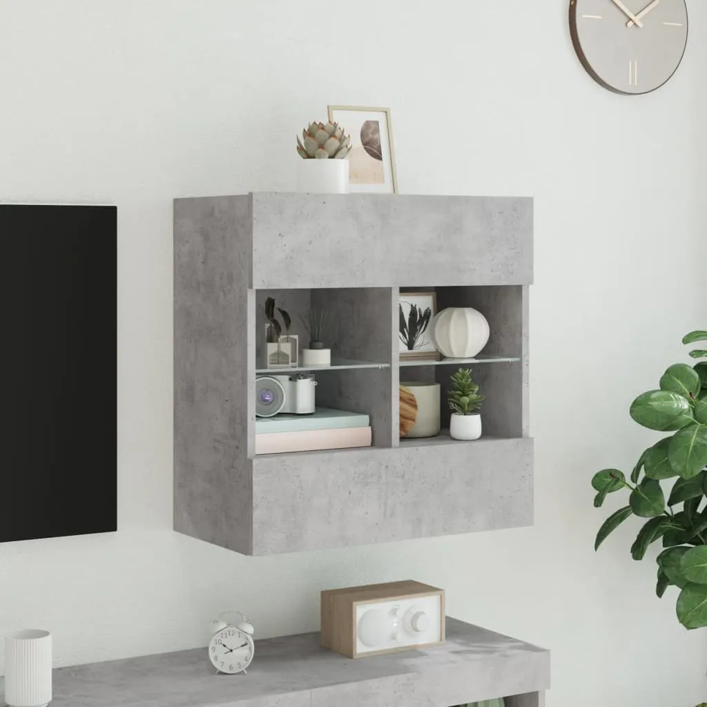 Mobile TV Sospeso Grigio Cemento LED - Ideale per Famiglie e Piccoli Spazi - 5